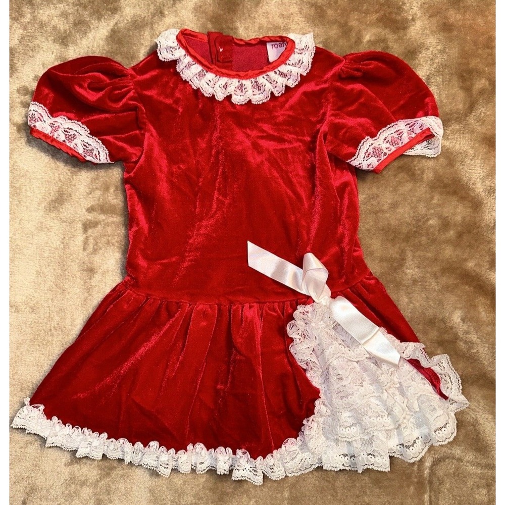 Vintage Roanna Dress Girls Size 4T  Red Velvet White Ruffle Holiday Pageant